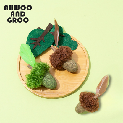Acorn Catnip Toy and Dental Chew Stick - Brown