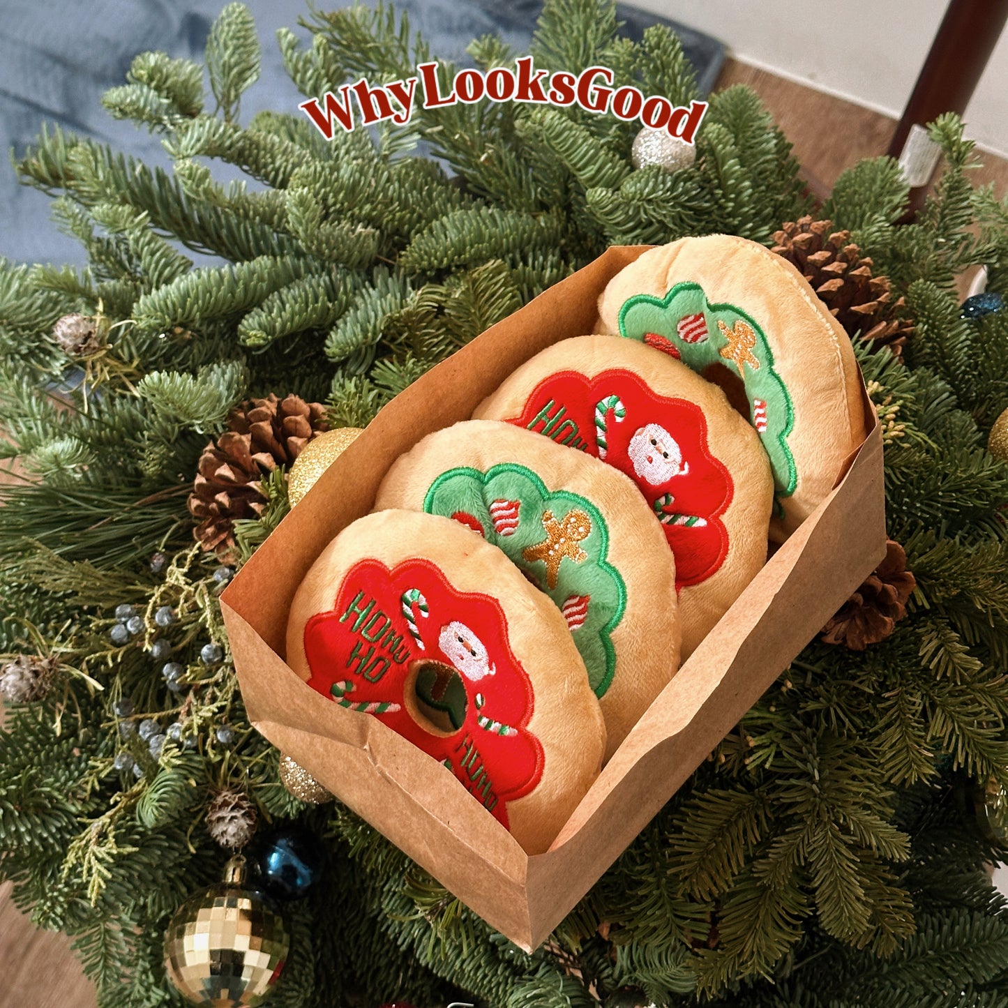 Christmas Gingerbread Donut Plush Squeaky Dog Toy - Gingerbread