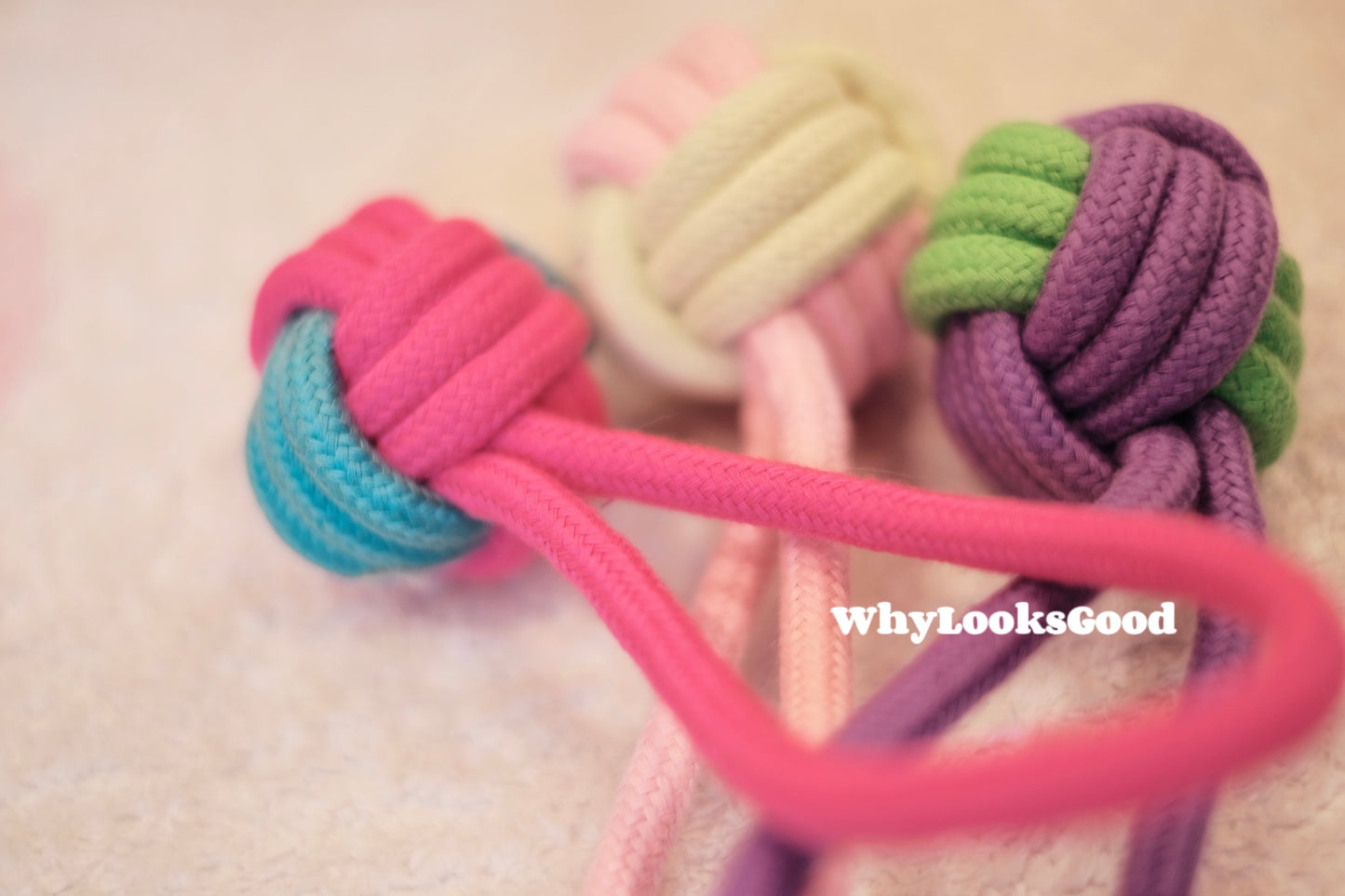 Durable Colorful Rope Knot Ball Dog Toy - Pink & Yellow