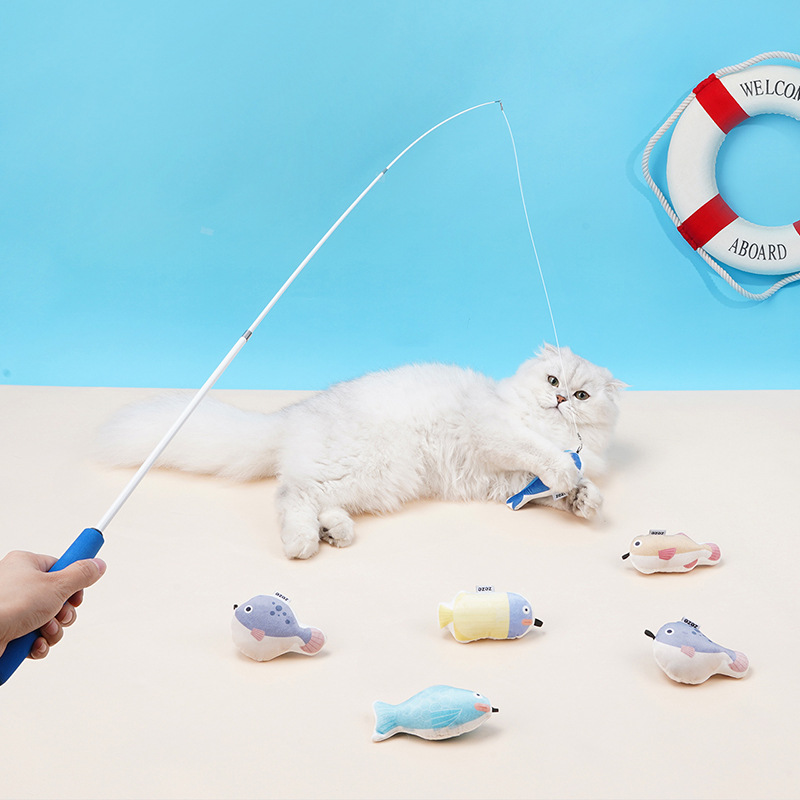 ZEZE Retractable Cat Teaser Wand with Catnip Fish Toys (3 in 1 Pack)