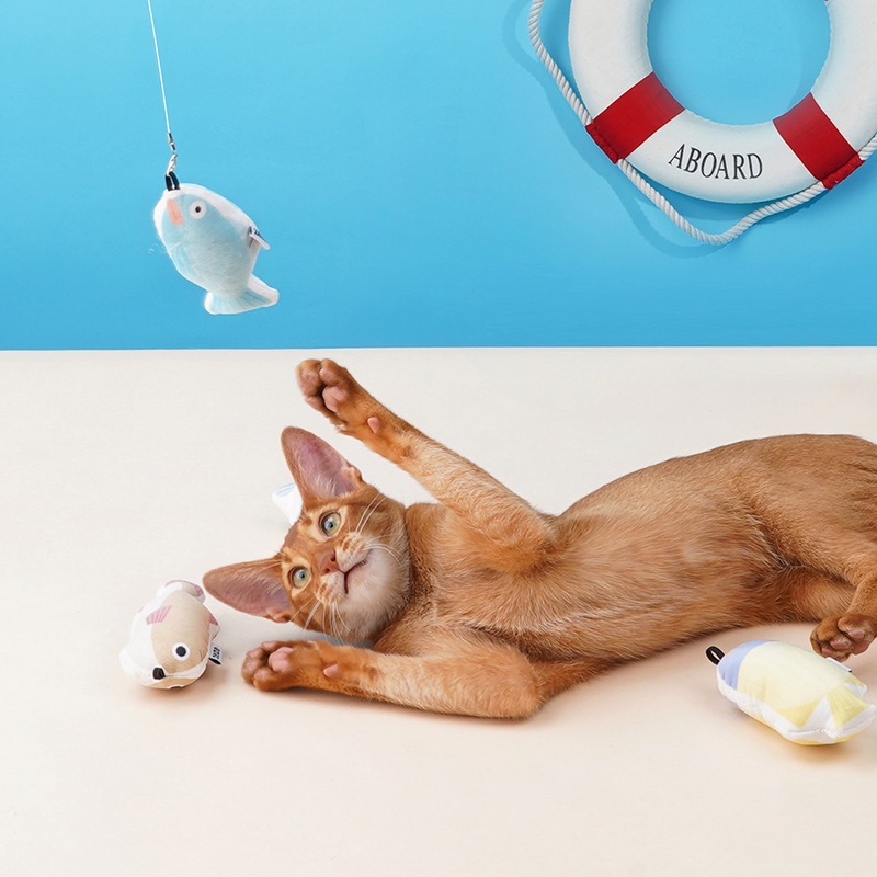 ZEZE Retractable Cat Teaser Wand with Catnip Fish Toys (3 in 1 Pack)