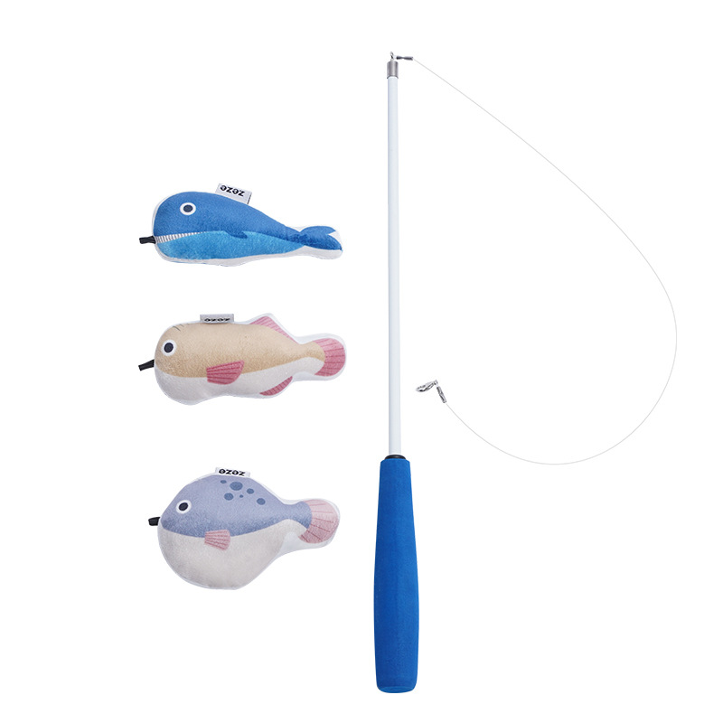 ZEZE Retractable Cat Teaser Wand with Catnip Fish Toys (3 in 1 Pack)